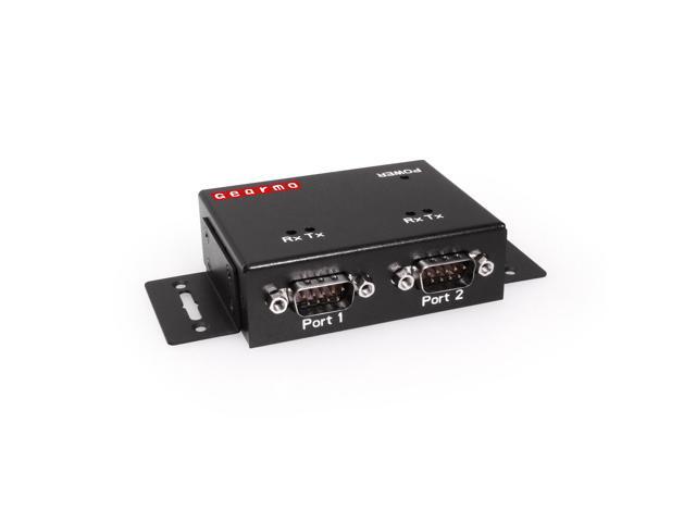 Gearmo USB Industrial 2-Port Serial RS-232 w/FTDI Chipset, RX/TX LED Indicators, DIN Rail Mount Bracket, & Surface Mounting Brackets
