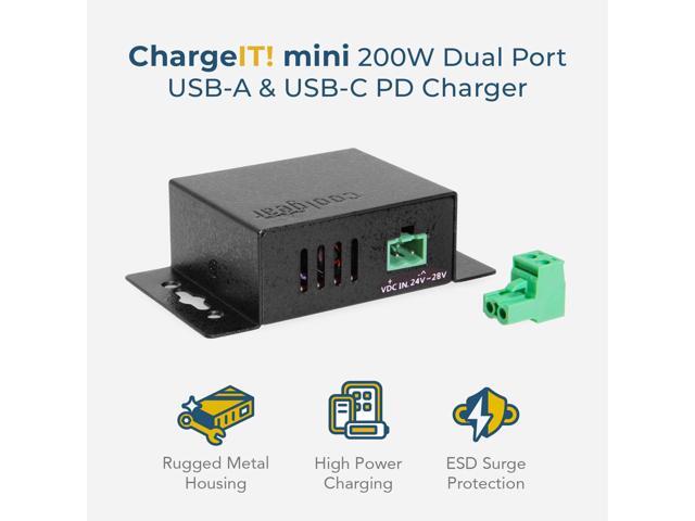 Coolgear ChargeIt! Mini 200W Type-C PD Charger - Dual 100W Ports, Fast Charging, Screw Lock Compatible