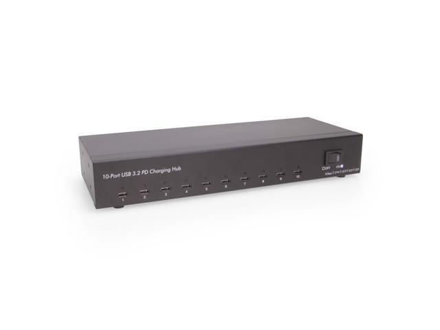 Coolgear 10-Port USB-C Charging Hub w/ PD, 5Gbps Transfer, Surge Protection, Sync & Charge for Classroom, Office & More