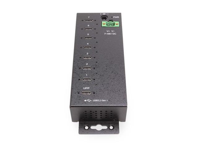 Coolgear 7-Port USB-C 3.2 Hub with 5Gbps Data, Surge Protection, Screw-Lock Ports, Wide Power Input for Industrial Use