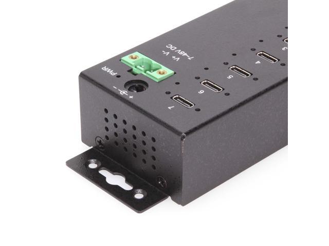 Coolgear 7-Port USB-C 3.2 Hub with 5Gbps Data, Surge Protection, Screw-Lock Ports, Wide Power Input for Industrial Use