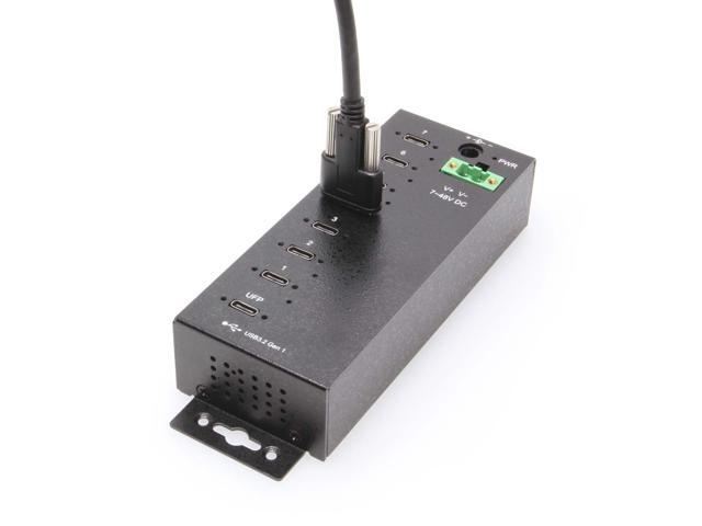 Coolgear 7-Port USB-C 3.2 Hub with 5Gbps Data, Surge Protection, Screw-Lock Ports, Wide Power Input for Industrial Use