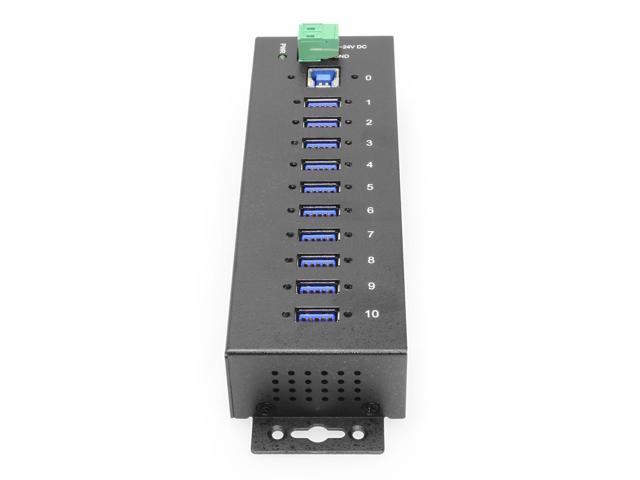 Coolgear 10 Port USB 3.2 Gen 1 Hub Surge Protection w/ Din Rail Mounting
