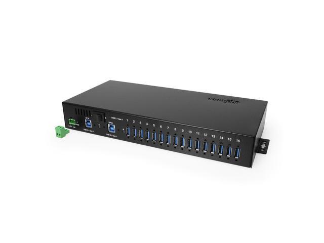 Coolgear 16 Port USB 3.2 Hub with Dual Upstream Ports, Surge Protection, Screw Lock, Rack & DIN Rail Mounting