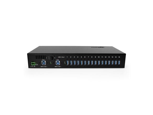 Coolgear 16 Port USB 3.2 Hub with Dual Upstream Ports, Surge Protection, Screw Lock, Rack & DIN Rail Mounting