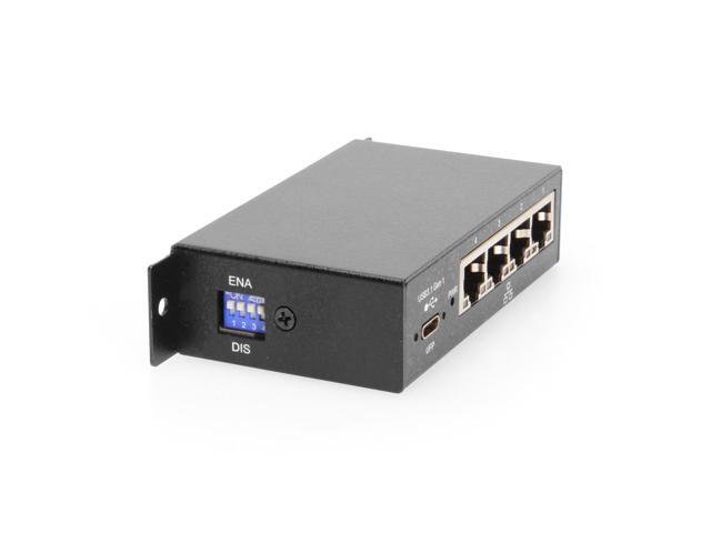 Coolgear 4-Port Gigabit Ethernet to USB-C Adapter Energy Efficient, Mountable, and Industrial Grade with Independent Port Control