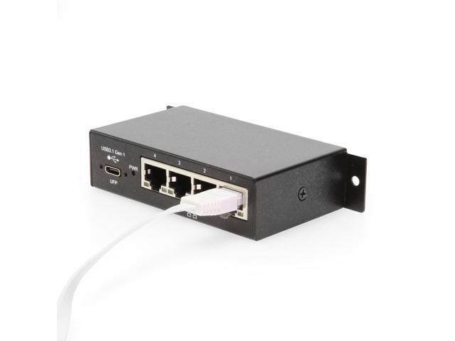 Coolgear 4-Port Gigabit Ethernet to USB-C Adapter Energy Efficient, Mountable, and Industrial Grade with Independent Port Control