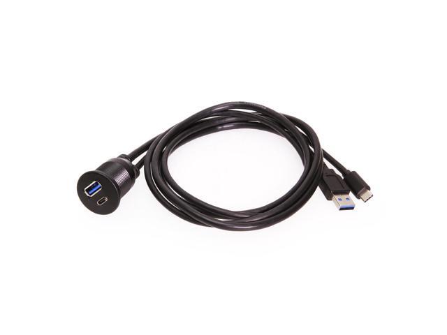 Coolgear 3ft. Panel Mount 1 USB-C 3.0 & 1 USB-A 3.0 Male to Female Extension Cable