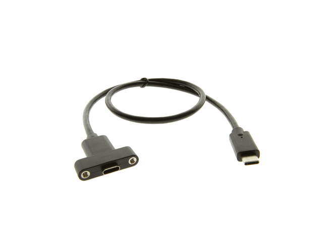 Coolgear USB 3.2 Gen 2 Type-C Male to Female Panel Mount Extension Cable - 20 inch - 10Gbps - 3A Charging - Shielded