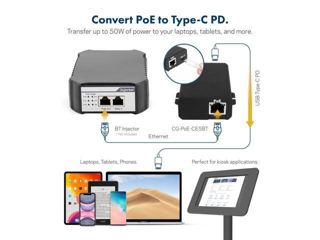 Coolgear 50W PoE to USB-C PD Power Adapter, 802.3 BT Compliant