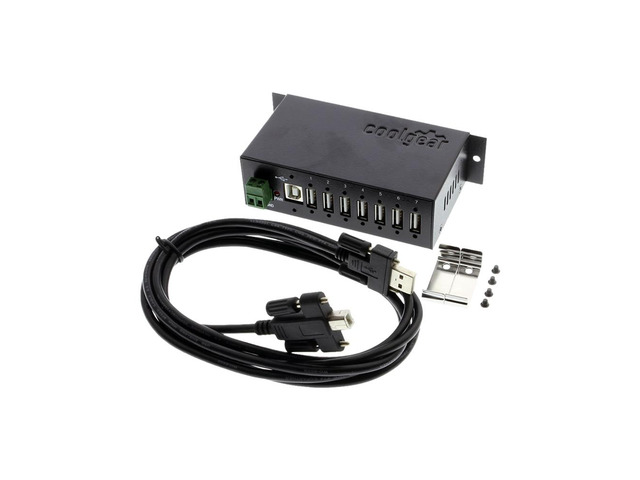 Coolgear Industrial 7-Port USB 2.0 Hub with Secure Screw-Locking Ports Surface & DIN-Rail Mountable 480 Mbps Data