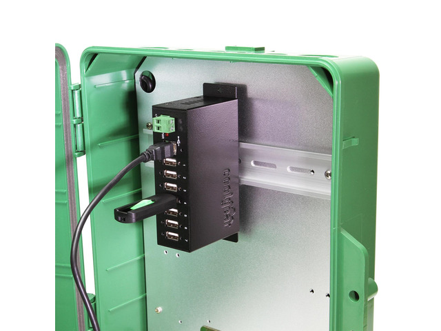Coolgear Industrial 7-Port USB 2.0 Hub with Secure Screw-Locking Ports Surface & DIN-Rail Mountable 480 Mbps Data