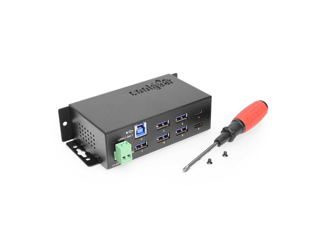Coolgear USB-C 7 Port Hub 2X Type-C 5X Type-A - DIN Rail - Surge Protection