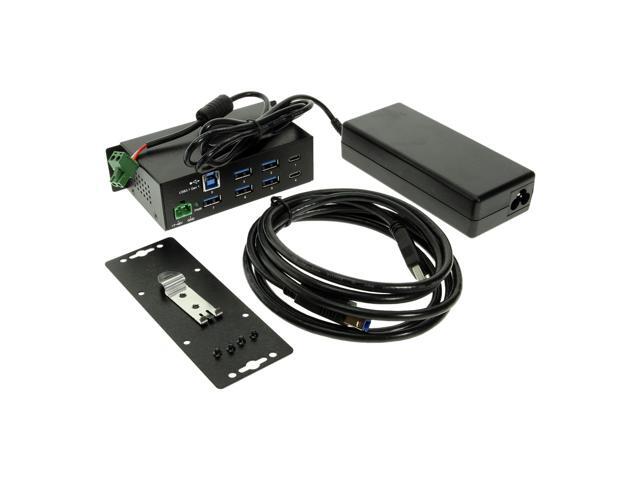 Coolgear USB-C 7 Port Hub 2X Type-C 5X Type-A - DIN Rail - Power Adapter