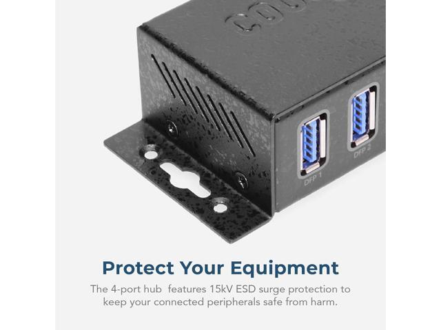 Coolgear USB 3.2 Powered 4-Port Mini Hub, 5Gbps Fast Data Transfer with ESD & Surge Protection Durable and Mountable USB Hub