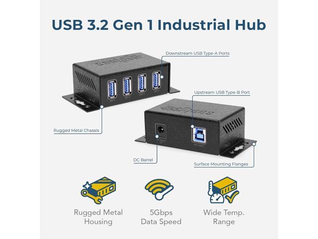 Coolgear USB 3.2 Powered 4-Port Mini Hub, 5Gbps Fast Data Transfer with ESD & Surge Protection Durable and Mountable USB Hub