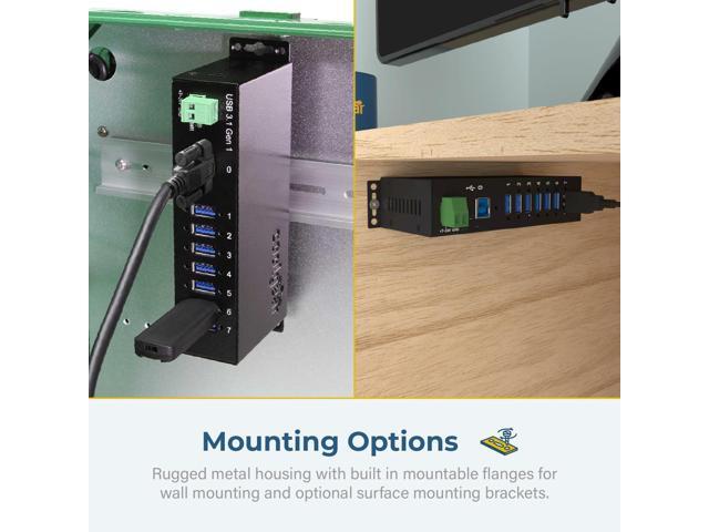 Coolgear Industrial 7-Port USB 3.2 Hub with Screw-Locking Ports, 5Gbps Speeds, and Surge Protection