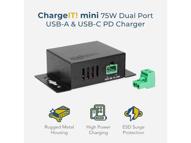 Coolgear Chargeit! Mini 75W Dual Port USB-A & USB-C PD Charger w/ PPS & QC4.0 Support