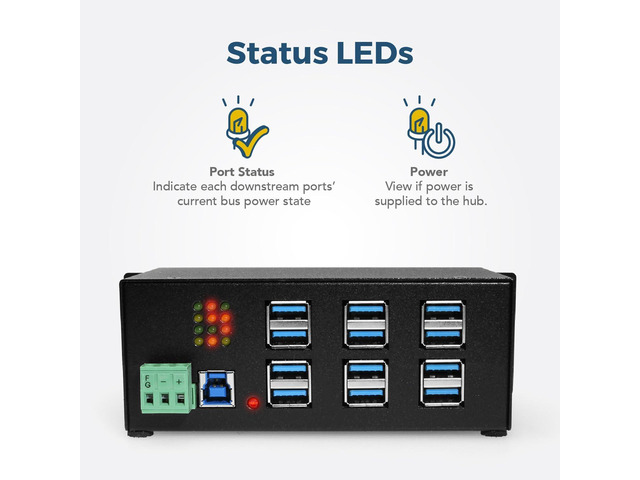 Coolgear Industrial 12-Port USB 3.2 Gen 1 Hub with Status LEDs Rugged Metal Chassis 5Gbps Data Wall & DIN-rail Mounting