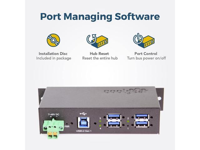 Coolgear 4 Port Managed USB 3.2 Gen 1 Hub with 15KV ESD Surge Protection and Individual Port Control for PCs