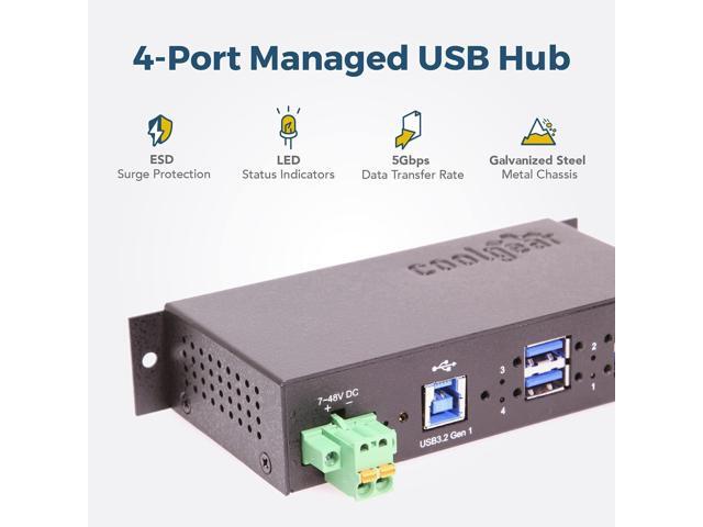 Coolgear 4 Port Managed USB 3.2 Gen 1 Hub with 15KV ESD Surge Protection and Individual Port Control for PCs