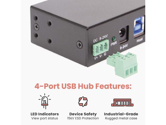 Gearmo USB 3.0 4 Port Industrial Metal Hub w/15KV ESD Protection