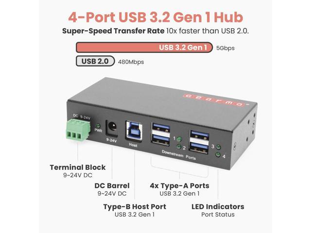 Gearmo USB 3.0 4 Port Industrial Metal Hub w/15KV ESD Protection