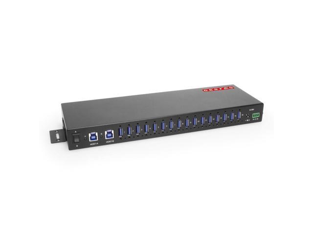 Gearmo 16-Port USB-A Hub - Dual Upstream Ports, 5Gbps Speed, Surge Protection, Industrial Grade