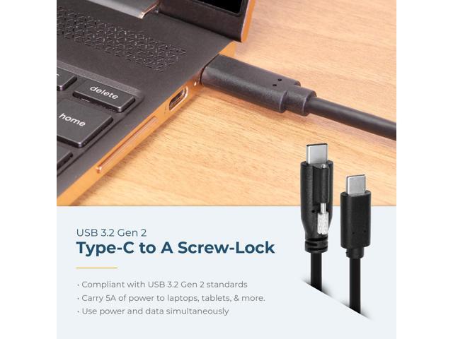 Coolgear 6ft. USB Single Screw Lock Type-C to C Male Cable 10GB Data 5A Power