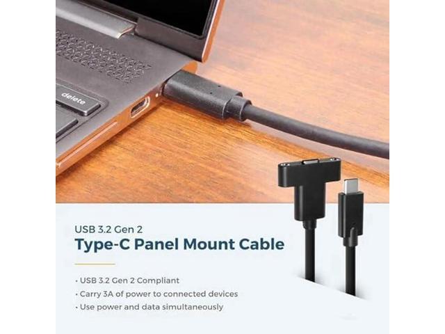 Coolgear USB 3.2 Gen 2 Type-C Male to Female Panel Mount Extension Cable - 36 inch - 10Gbps - 3A Charging - Shielded