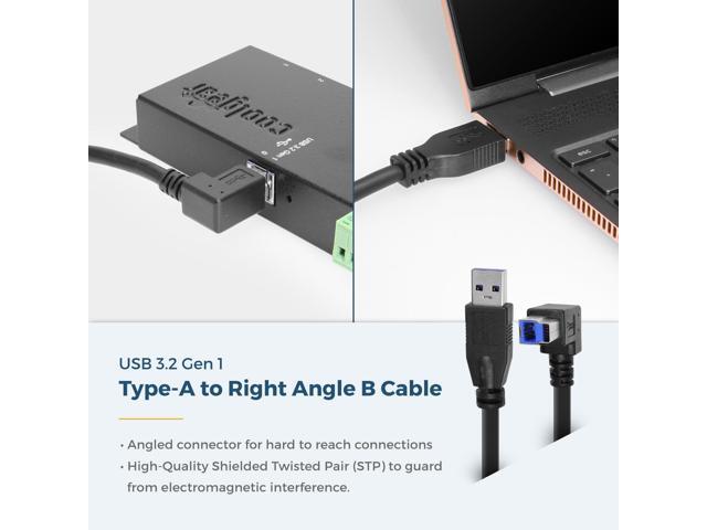 Coolgear 72 Inch (1.83m) USB 3.0 A to Left Angle B Male Cable, Black, 28/24AWG