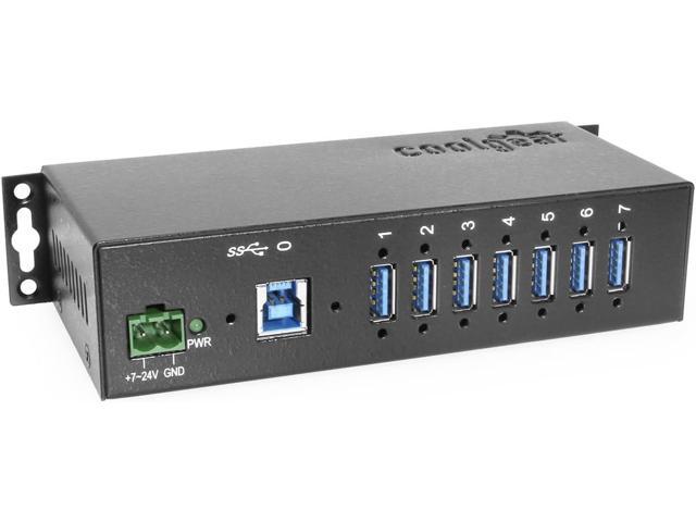 Coolgear Industrial 7-Port USB 3.2 Hub with Screw-Locking Ports, 5Gbps Speeds, and Surge Protection