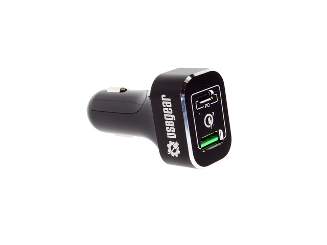 USBGear 63W Car Charger with USB Type C Power Delivery 2.0 and USB A Qualcomm Quick Charge 3.0 for MacBook Google Pixel iPad iPhone Android and...