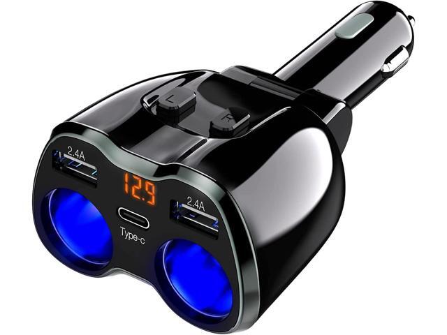 Otium USB C Car Charger, 2 Sockets Cigarette Lighter Splitter 12/24V 80W Dual USB Type-C Ports Separate Switch LED Voltage Display Built-in...