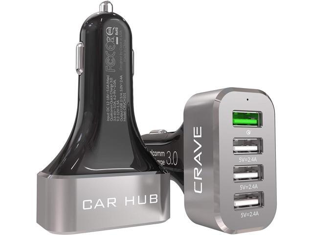 Crave CarHub 54W 4 Port USB Car Charger, Qualcomm Quick Charge 3.0 - Black