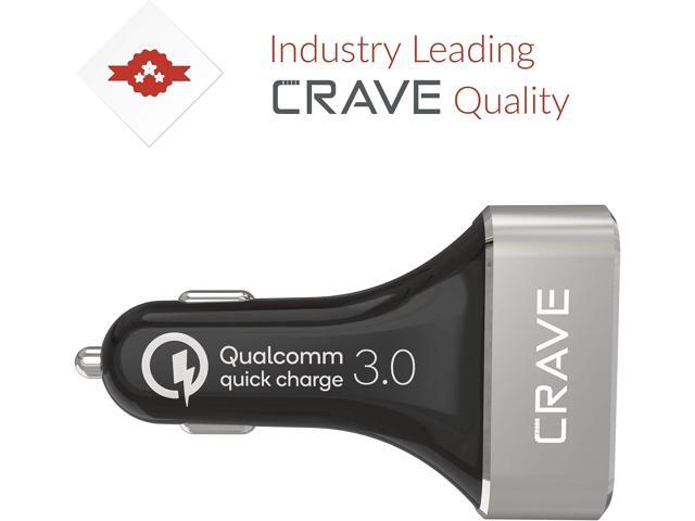 Crave CarHub 54W 4 Port USB Car Charger, Qualcomm Quick Charge 3.0 - Black
