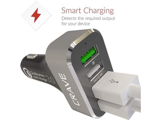 Crave CarHub 54W 4 Port USB Car Charger, Qualcomm Quick Charge 3.0 - Black
