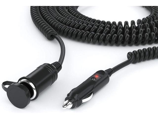Cigarette Lighter Extension Cord 12V/24V Car Charger Socket Power Plug Cable 18AWG - UL Listed Extra Long (12 Ft Uncoiled / 2.5 Ft Coiled)