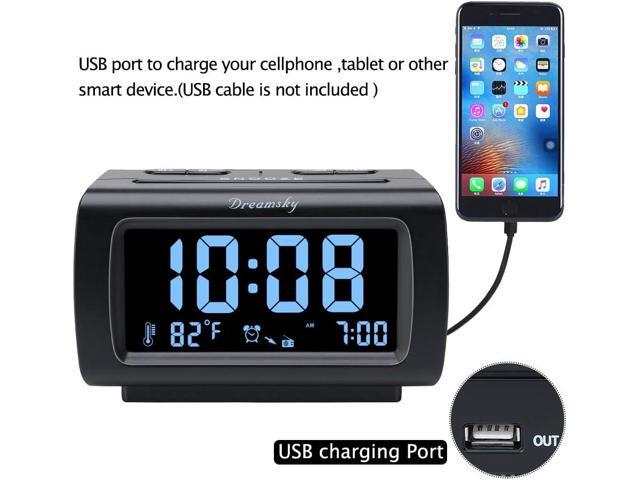 DreamSky Alarm Clock Radios for Bedrooms with Battery Backup, Large Big Numbers with Brightness Dimmer, USB Port, Bedside Digital FM Radio with...