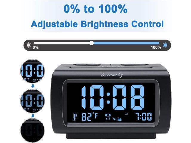 DreamSky Alarm Clock Radios for Bedrooms with Battery Backup, Large Big Numbers with Brightness Dimmer, USB Port, Bedside Digital FM Radio with...