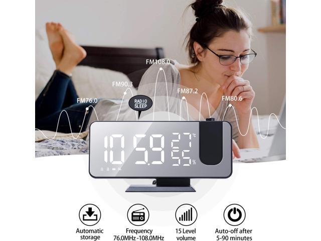 Projection Alarm Clock for Bedroom Ceiling Digital Radio with USB Charger Ports, 7.3' Large LED Screen, 4 Dimmer, Dual Alarm Clock with 2 Sounds,...