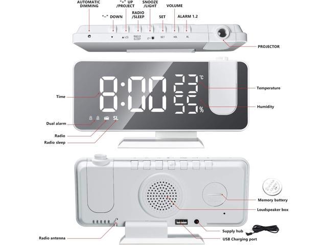 Projection Alarm Clock for Bedroom Ceiling Digital Clock Radio with USB Charger Ports, 7.3' Large LED Screen, 4 Dimmer, Dual Alarm Clock with 2...