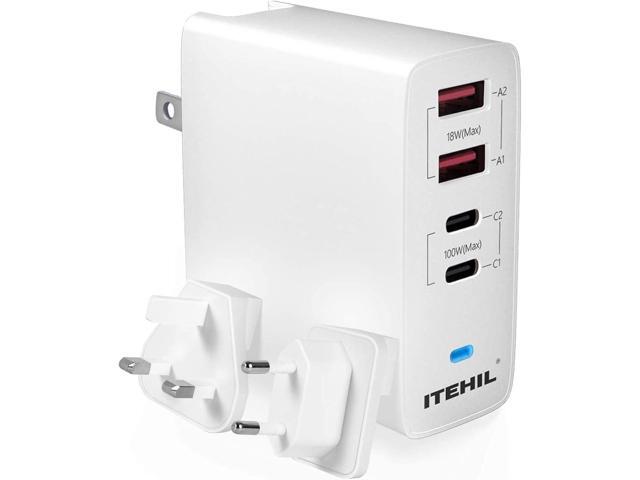 ITEHIL 100W 4-Port Fast PD Charger, Portable Type C Charger with Foldable Plug for iPhone 12/12 Pro Max/AirPods Max/iPad/MacBook/Samsung and More