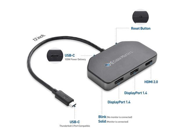 Cable Matters 4K Triple Display USB C Hub with 2X DisplayPort, 1x HDMI, and 100W Charging for Windows - DisplayPort 1.4 and DSC 1.2 Enabled for...