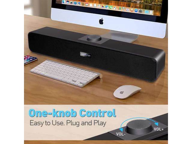 Computer Speakers, Wired USB Mini Sound Bar Speaker for PC Tablets Laptop MP3 Mac Air/Pro (USB-C to USB Adapter Included) (Black)