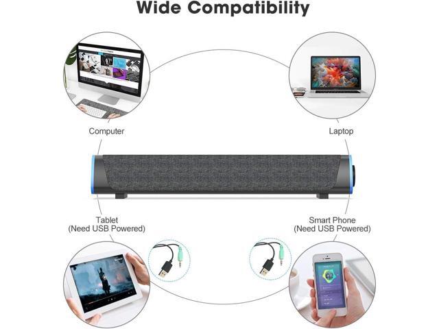 SOULION R30 Computer Speakers, USB Powered 3.5mm AUX Small PC Speakers, Colorful LED Lights with Switch Button, Surround Sound Portable Computer...