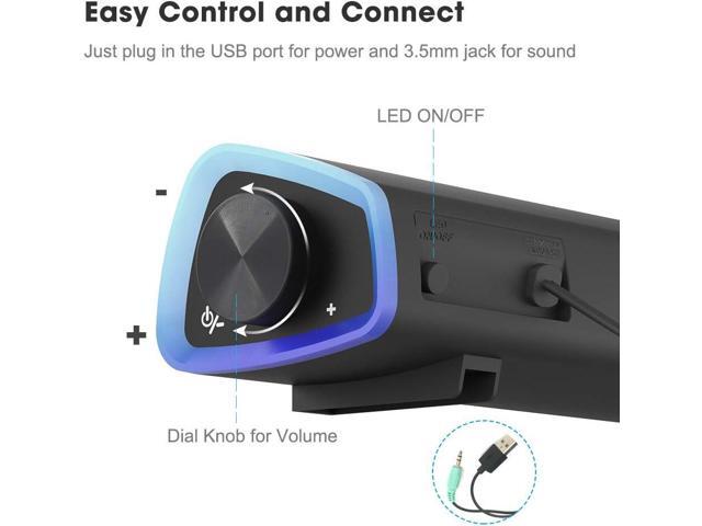 SOULION R30 Computer Speakers, USB Powered 3.5mm AUX Small PC Speakers, Colorful LED Lights with Switch Button, Surround Sound Portable Computer...