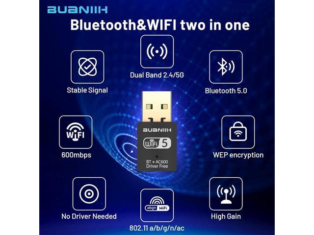 WiFi Adapter for Desktop PC,WiFi USB,Bluetooth USB Adapter,Bluetooth WiFi 2in1,600Mbps 2.4/5.8Ghz Dual Band Wireless Network,Plug and Play, for...