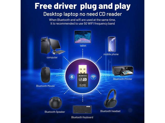 WiFi Adapter for Desktop PC,WiFi USB,Bluetooth USB Adapter,Bluetooth WiFi 2in1,600Mbps 2.4/5.8Ghz Dual Band Wireless Network,Plug and Play, for...