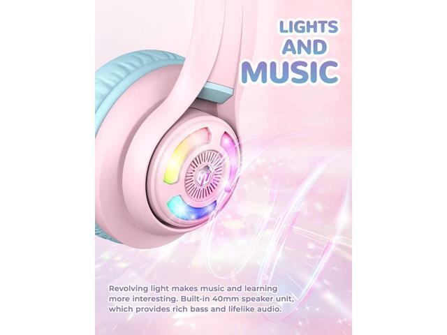 iClever Cat Ear Kids Bluetooth Headphones, LED Lights Up, 74/85/94dB Volume Limited, 50H Playtime,Bluetooth 5.2, USB C, Kids Headphones Wireless...